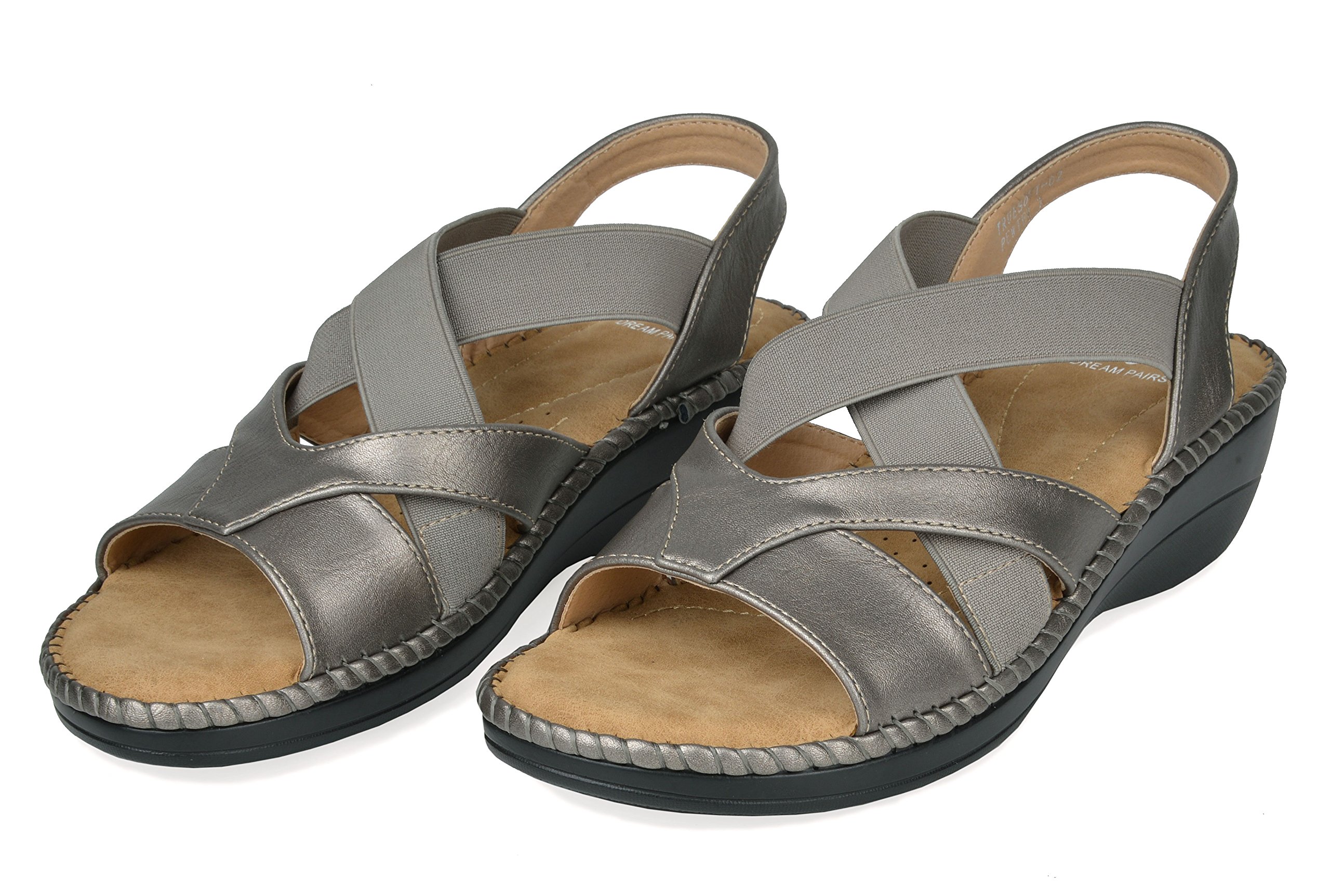 DREAM PAIRS Women's Truesoft_02 Pewter Low Platform Wedges Slingback Sandals Size 8.5 B(M) US - Image 3
