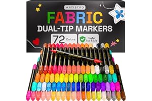 ARTISTRO 72 Dual-Tip Fabric Markers - Fabric Decorating Kit - Permanent for Clothes - Acrylic Paint Pens for Sneakers, Bags, Shoes, Textile, Canvas, Sewing, Craft, DIY - Brush and Fine Tip