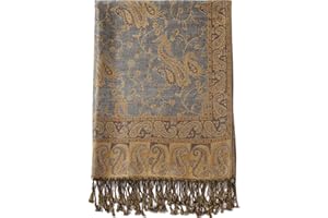 BECOLORED Paisley Flowers Borders Pattern Pashmina Silk Scarf Shawl Wrap Blanket Reversible Comfortable With Fringes