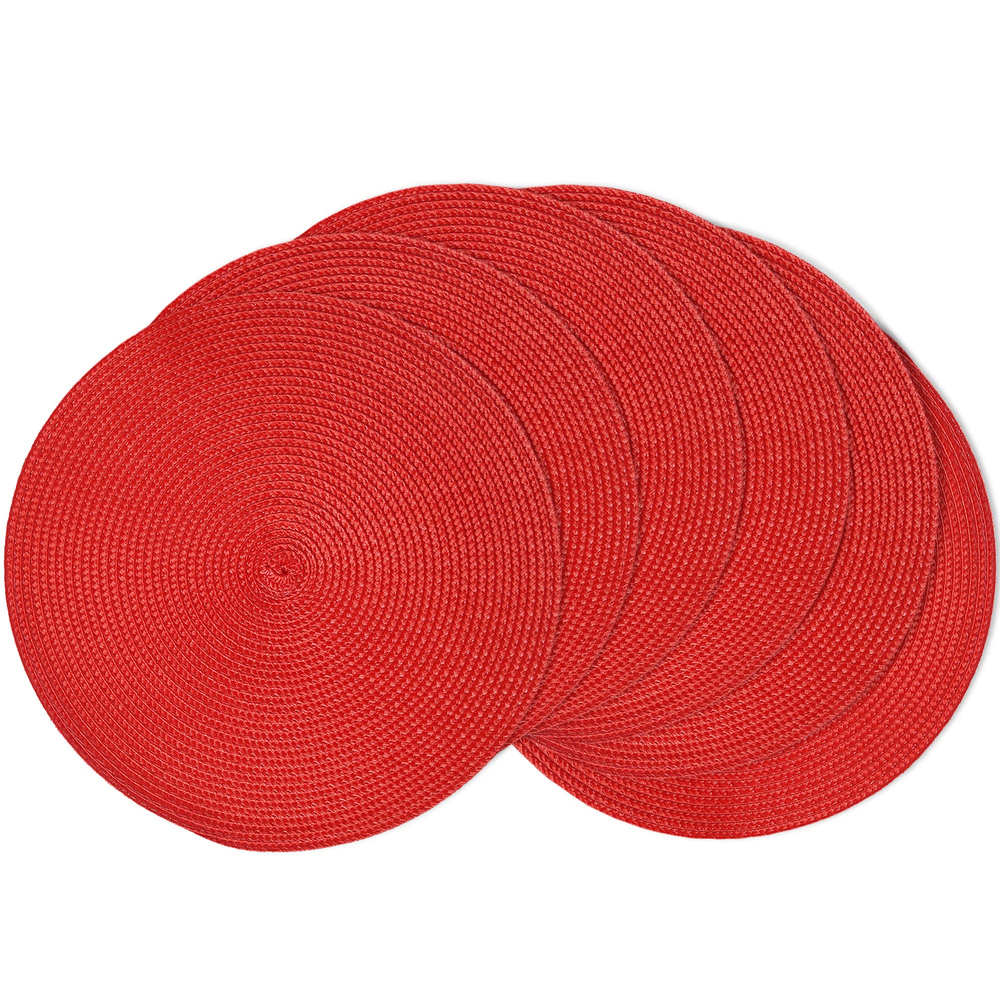 Round Placemats set of 6, Washable Table Mats Heat Resistant for kitchen Christmas Party, Red