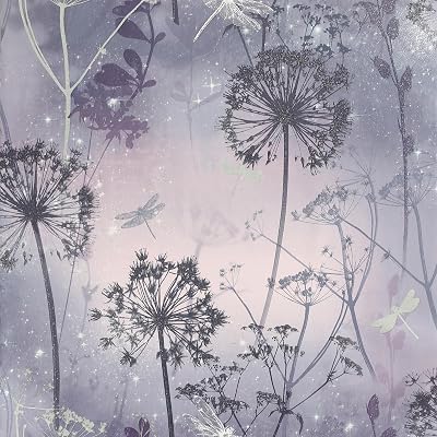 Arthouse Damselflies Purple Sparkling Wallpaper Encased Glitter Highlights