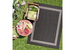 CAMILSON Outdoor Rug - Modern Area Rugs for Indoor and Outdoor patios, Kitchen and Hallway mats - Washable Outside Carpet (8x10, Bordered - Dark Grey/Light Grey)
