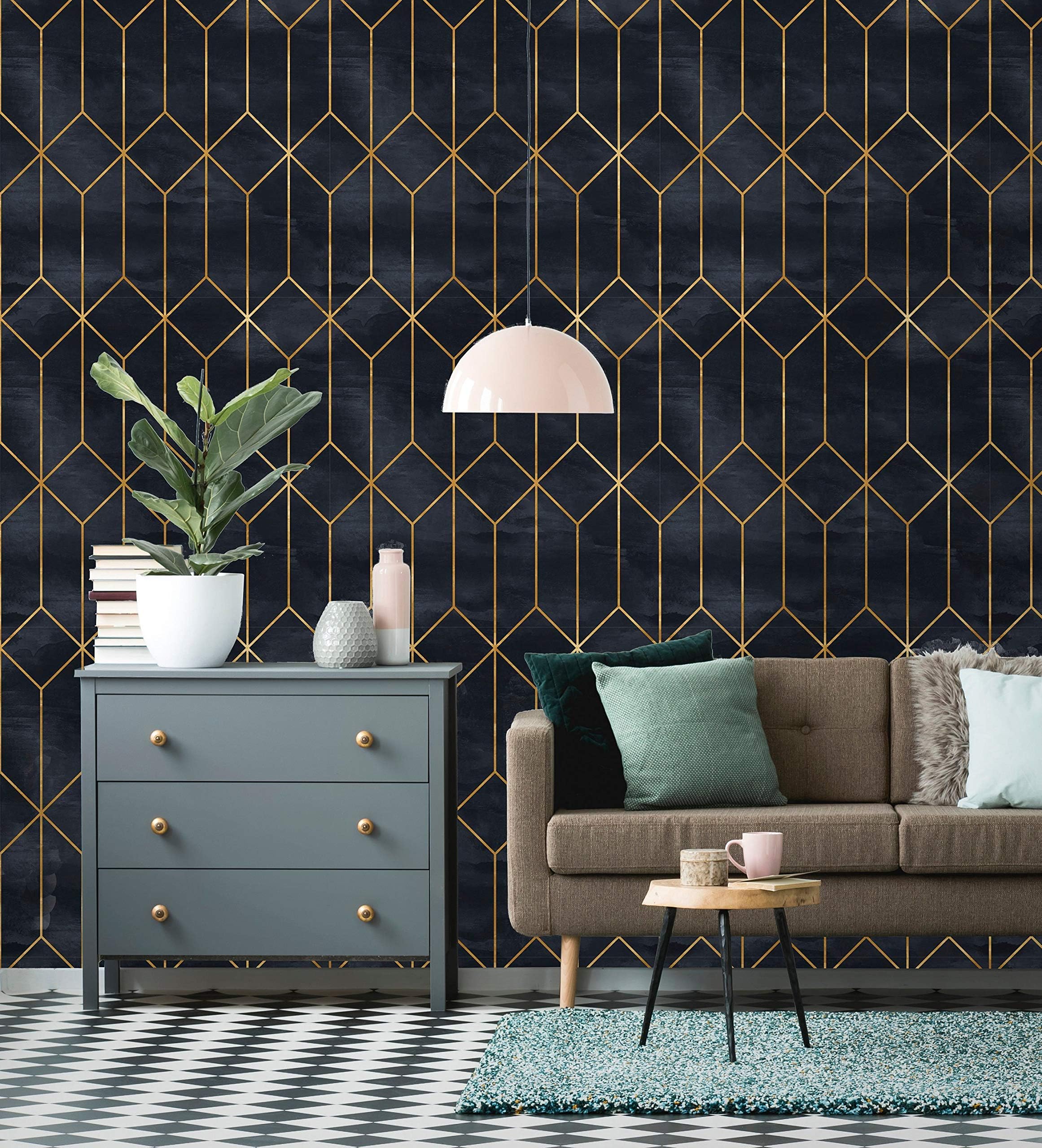 Removable Wallpaper | Peel and Stick Geometric Wallpaper | Self Adhesive Art Deco Wallpaper | Vintage Wallpaper (Sample 6" x 8")