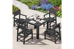 SERWALL HDPE Outdoor Dining Set, Square Table and Chairs Set All Weather Patio Dining Set, 5-Piece Patio Dining Furniture for Deck, Garden, Backyard, Black
