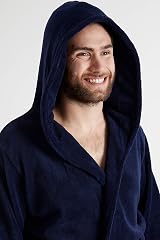 CityComfort Mens Hooded Bathrobe Super Soft Fleece Loungewear Navy M view 3