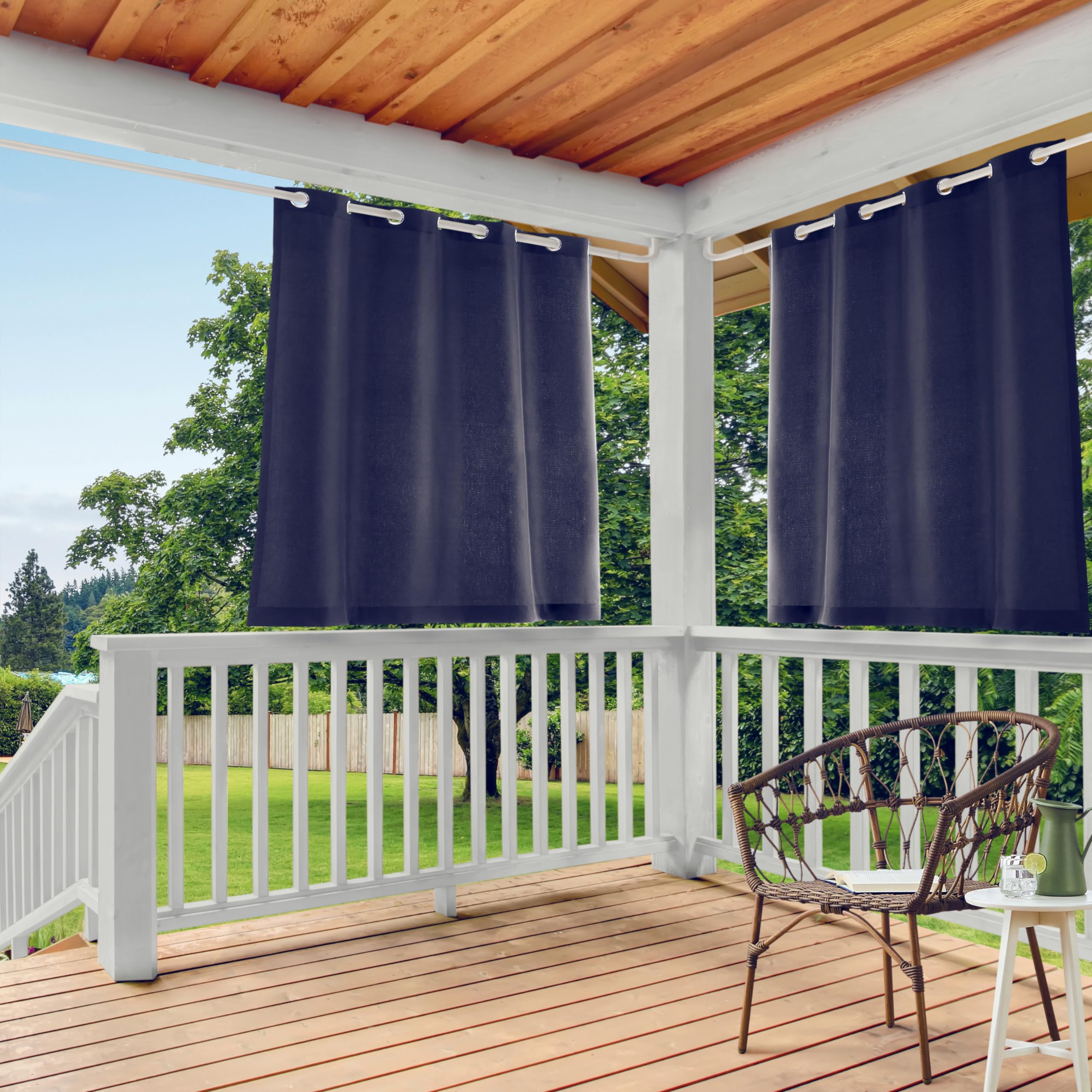 TOWN & COUNTRY BASICS Cabana Solid Heavyweight Indoor Outdoor Curtains, Light Filtering Opacity with Grommet Top, Water Repellent, 2-Pack Set, 54"x63", Dark Navy — image 1