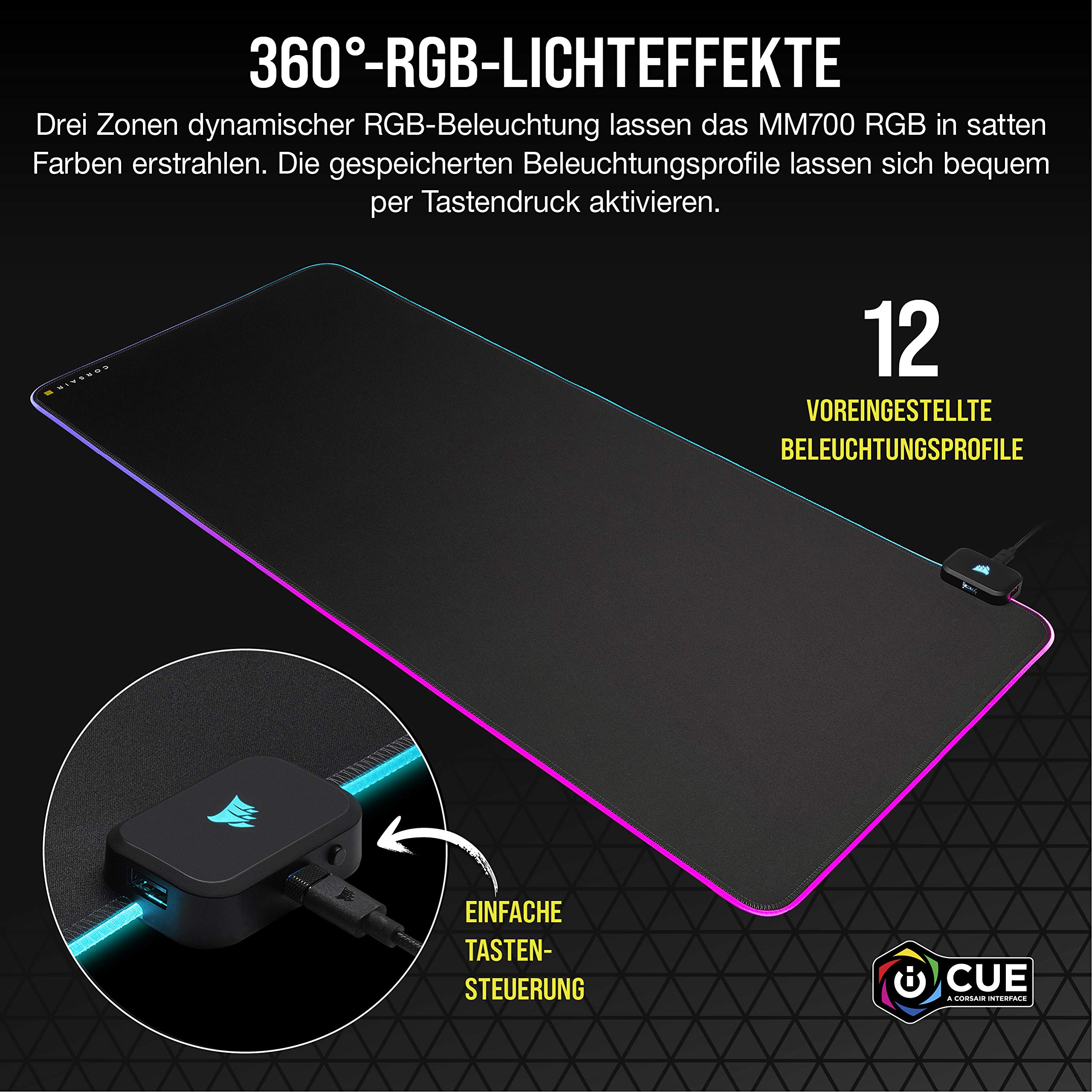 Corsair MM700 RGB Cloth Gaming-Mauspad - Extended 930mm x 400mm - Schwarz 5