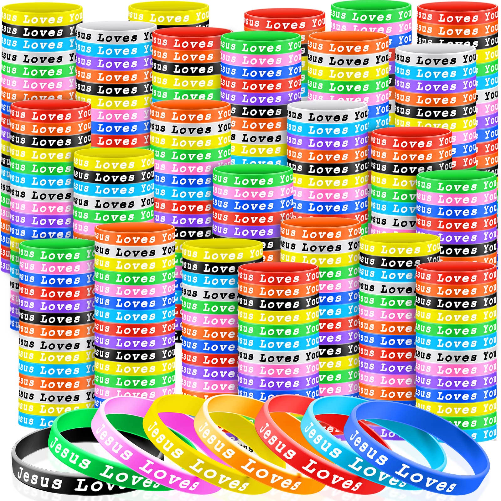 Photo 1 of Skylety Jesus Loves You Silicone Bracelets Colorful Christian Jesus Wristbands Christian Rubber Bracelet for Kids Teens Adult Men Women Motivational Wristbands Church School Party Favors(84 Pieces)