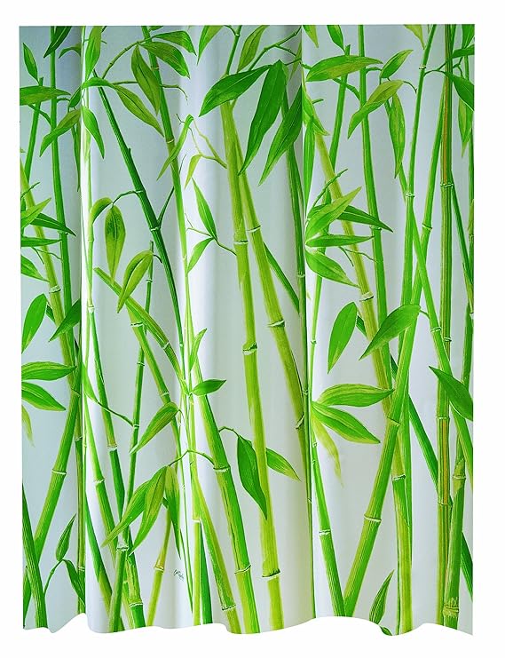 Spirella Bambus Textil-Duschvorhang Polyester 240 x 180 cm, Weiß/Grün