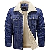 HOW'ON Men's Plus Cotton Warm Fur Collar Sherpa Lined Denim Jacket Button Down Classy Casual Quilted Jeans Coats Outwear