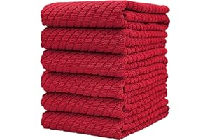 BUMBLE TOWELS Premium Kitchen Towels (16”x 25”, 6 Pack) | Large Cotton Kitchen Hand Towels | Dish Towels | Diagonal Weave Design | 445 GSM Highly Absorbent Tea Towels Set with Hanging Loop | Red