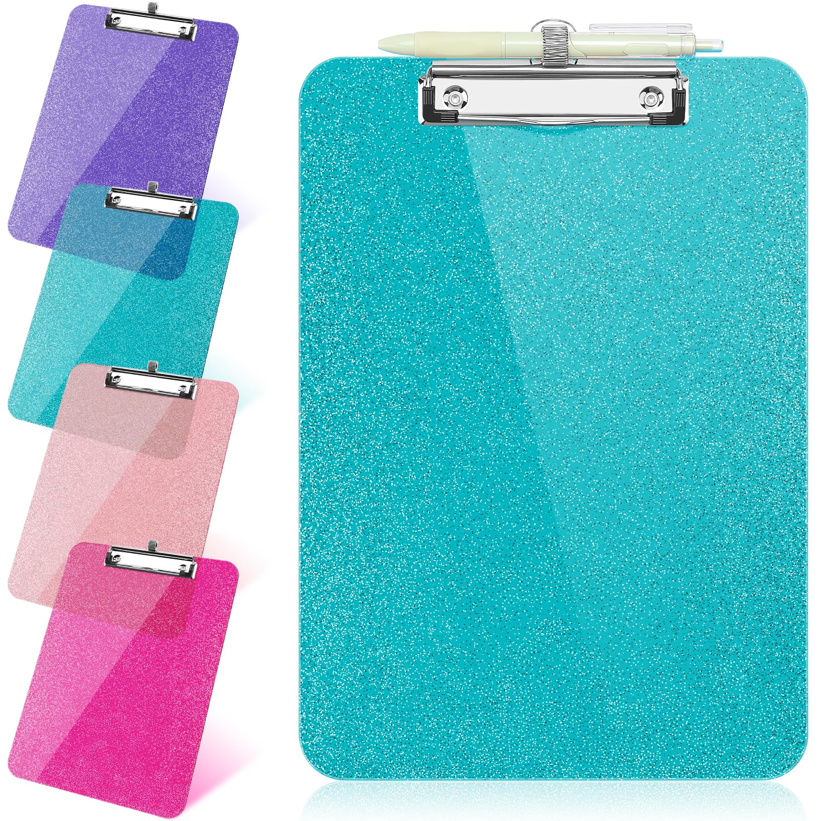 Photo 1 of 1 Pcs Clear Glitter Clipboards, Plastic Clipboard with Pen Holder,Size 8.85 x 12.4 in Shiny Clipboards with Low Profile Clip, Cute Hanging Clipboard for Office School Supplies Sparkly Clip board-Green