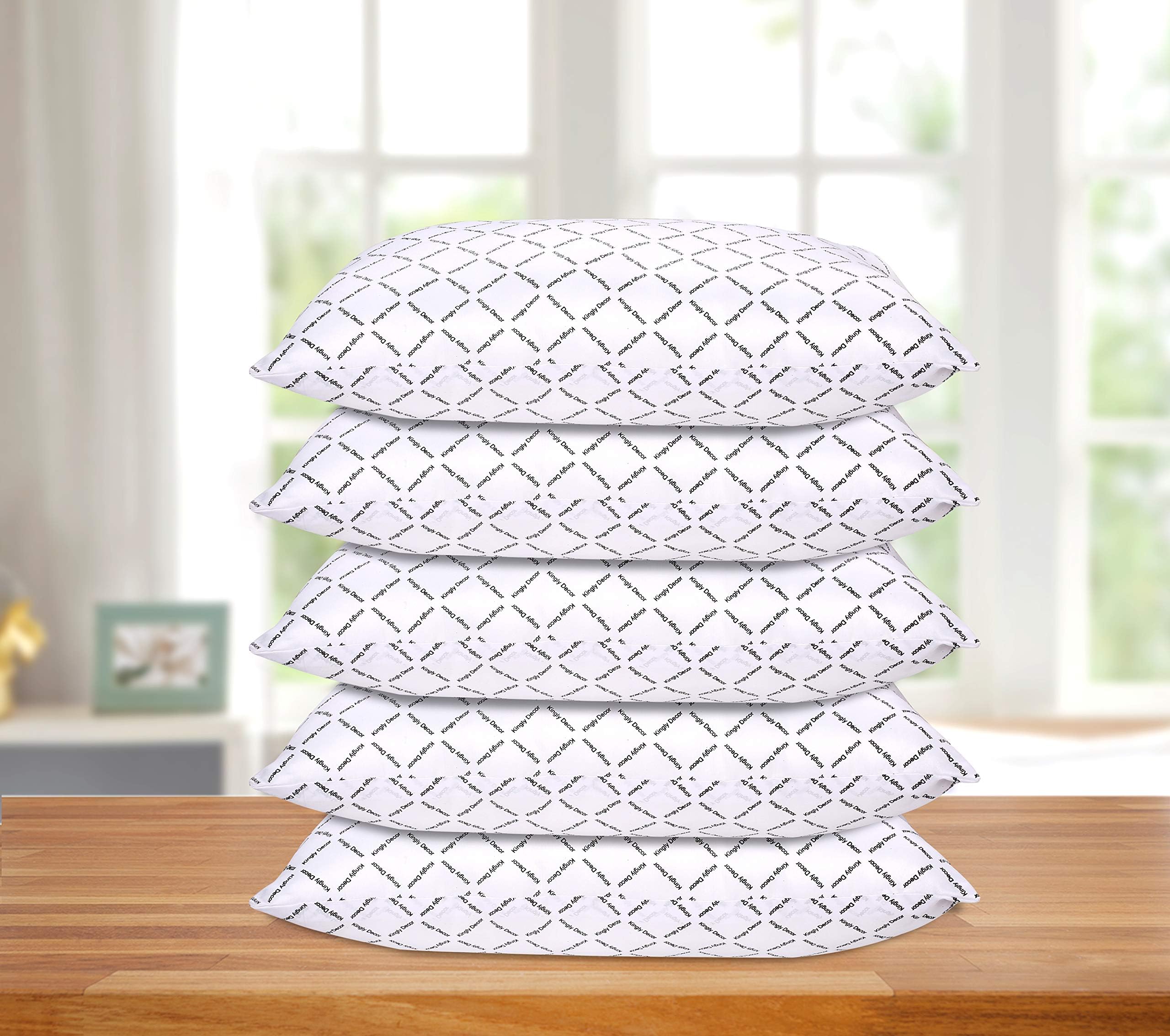 kingly Gel Pillow Loft (Pack of 5) Luxury Plush Gel Bed Pillow for Home + Hotel Collection [Good for Side and Back Sleeper] Cotton Cover Dust Mite Resistant
