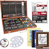 102-Piece Deluxe Wooden Art Supply Set - 24 Watercolors, 17 Brushes, 24 Colored Pencils, Sketch Pads