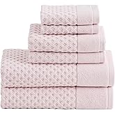 Simple&Opulence Premium 100% Cotton Towel Set 6 Piece, Jacquard Soft Absorbent & Quick Dry Towels for Bathroom, Hotel and Spa, 2 Bath Towels 2 Hand Towels & 2 Washcloths(Pink)