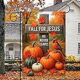 BlissYard Thanksgiving Fall Garden Flag 12x18 Inch Fall for Jesus Flag Double Sided Outdoor Autumn Yard Banner with Red Cardinal Cross and Pumpkins for Porch Lawn Patio Christian Decor