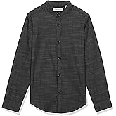 Calvin Klein Boy's Long Sleeve Slub Dress Shirt, Button-down Style with Banded Collar, Cuffs & Shirttail Hem