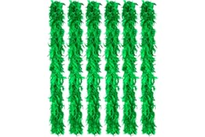 Juinte 6 Pcs Mardi Gras Feather Boa 2.19 yd Turkey Chandelle Feather Boas Bulk Outfit Party Decors for Women Men Costumes