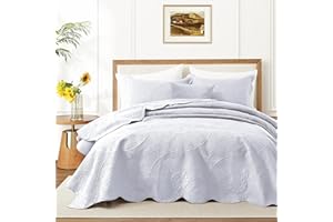 IR Imperial Rooms Queen Quilt Bedding Set Size (90" x 96") + 2 Pillow Shams (20" x 26"+ 2") - 3 Pcs All Season Lightweight Reversible Microfiber Coverlet Floral Embossed Quilt Bedspread (White)