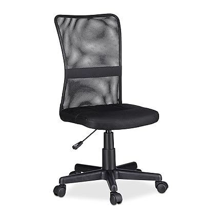 Relaxdays Bürostuhl, höhenverstellbarer Kinder Drehstuhl, ergonomisch, 90 kg belastbar, HxBxT: 102 x 55 x 55 cm, schwarz