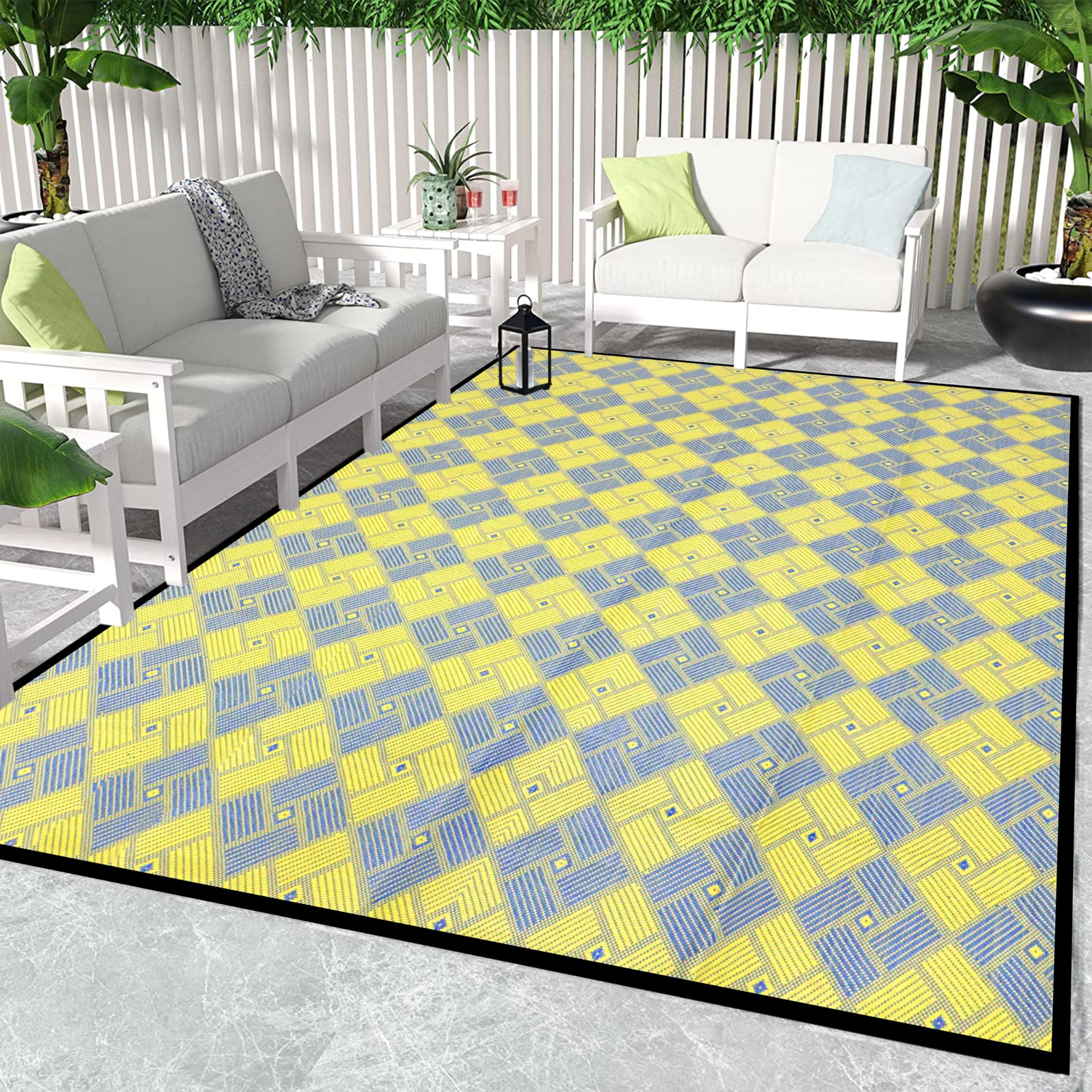 ARSUK Outdoor Plastic Rug (210 x 150 cm) - Weatherproof, Indoor and Outdoor Use, Ideal for Garden, Camping, Patio, Balcony Carpet, Picnic, Backyard, Lightweight, Foldable, Recyclable Material