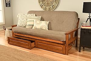 Kodiak Furniture Monterey Futon Set with Storage Drawers, with Barbados Base and Linen Stone Mattress