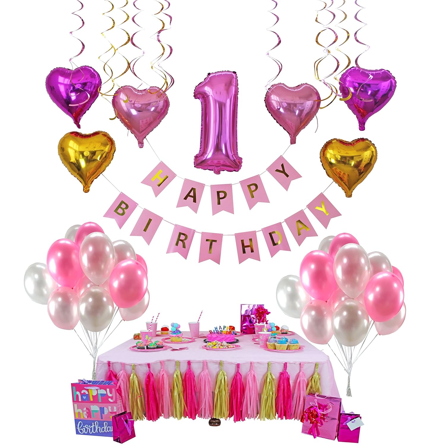Amazon Com 1st Birthday Girl Decorations Kit Complete Set For One