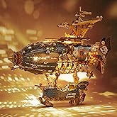 FUNPOLA LED 3D Wood Puzzle Fantasy Airship Model - Steampunk DIY Craft Kit with LED Lights – Intricate Wooden Airship Model B
