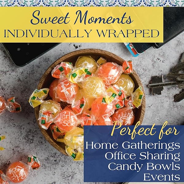 PERLE DI SOLE ITALIAN HARD CANDY – ASSORTED ORANGE & LEMON DROPS WITH FIZZY FILLING (17.6 OZ | 500 G) ITALIAN CANDY INDIVIDUALLY WRAPPED – CITRUS CANDY