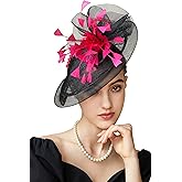 BABEYOND Fascinator Feather Hair Clip Tea Party Pillbox Derby Hat Bridal Wedding Veil A-Black