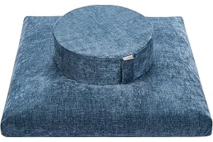 hunnidspace Meditation Cushion with Washable Premium Velvet Cover,100% Memory Foam Square Floor Cushion and Buckwheat Cushion Seating for Adults and Children Sitting, Yoga, Reading (Luxe Blue Bundle)