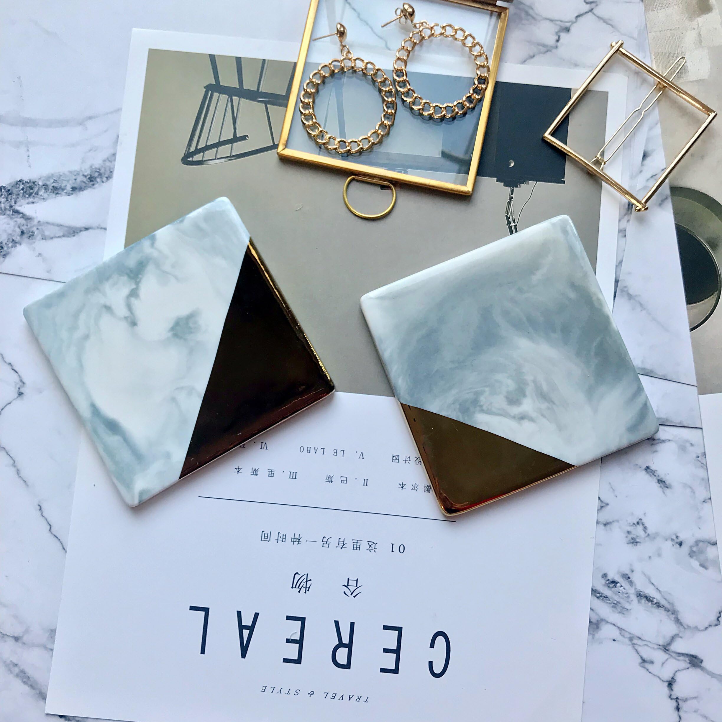 Marble Effect Coasters Set of 2, Ceramic Coasters,Geometric Coasters,Wedding Gift,Personalised Gift,House Warming Gift, Birthday Gift (Square)
