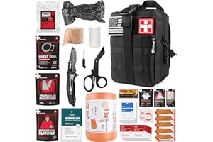 THRIAID Survival First Aid Kit with Israeli Bandage, Splint, Chest Seal, Tactical Military Combat Molle IFAK for Wound Care, Bleeding Control, Trauma Hemorrhage and More