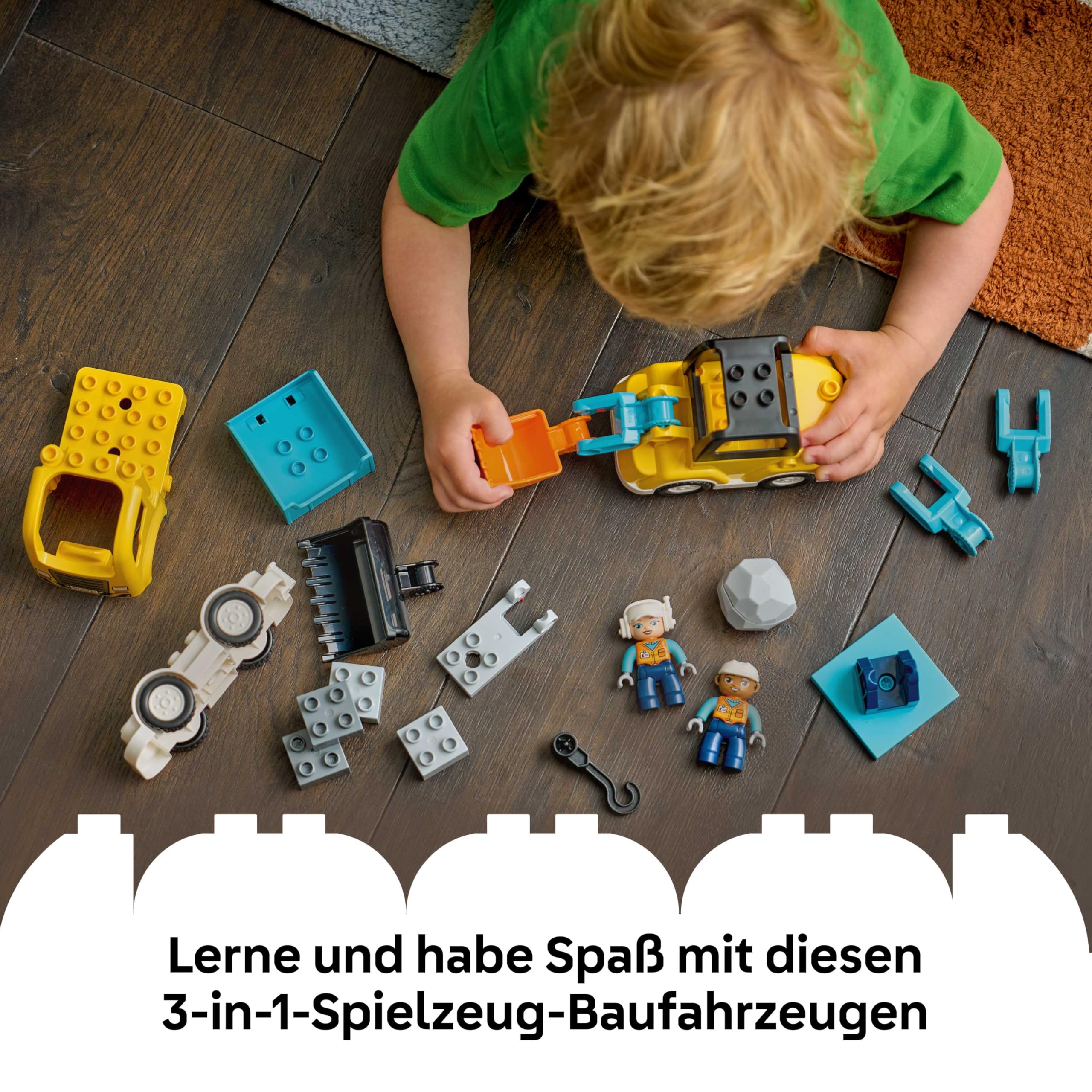 LEGO DUPLO 3-in-1 Baufahrzeuge - Pädagogisches Montessori Spielzeug für Kleinkinder mit Lastwagen, Bagger und Radlader - Geburtstagsgeschenk für Jungen und Mädchen ab 2 Jahren - 10475 2