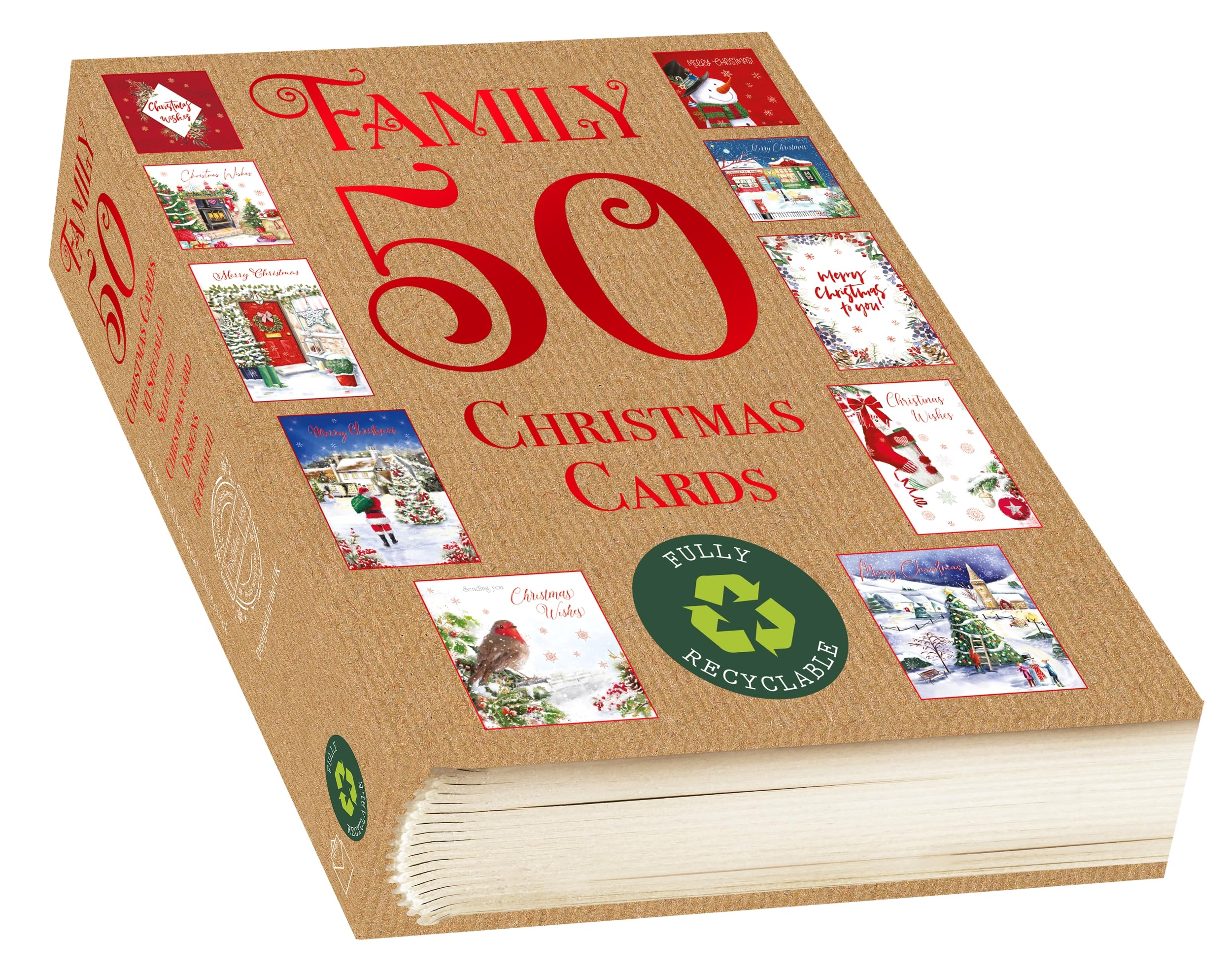 Bumper Value Christmas Cards Family Selection 50 Pack 10 Designs (5 of Each) Cute Traditional