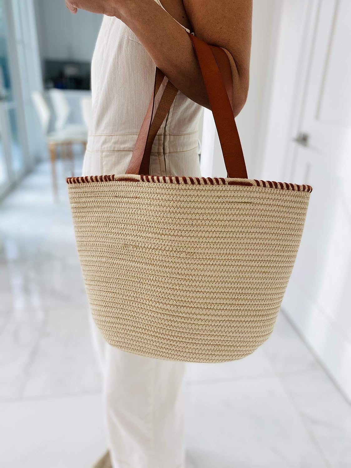 large woven tote bag