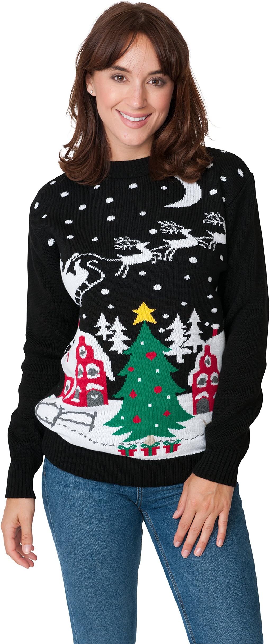New Camp Ltd Christmas Xmas 2018 Womens Unisex Mens Jumper Novelty Fairisle Santa Party Sweater Jumper Santa Night Sky Exclusively to Sizes - S/M/L/XL/2XL/3XL/4XL