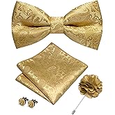JEMYGINS Paisley Pre-tied Bow Tie and Pocket Square Cufflinks Lapel Pin Sets for Men 4PCS