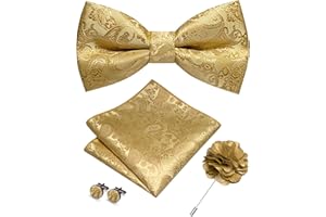 JEMYGINS Paisley Pre-tied Bow Tie and Pocket Square Cufflinks Lapel Pin Sets for Men 4PCS