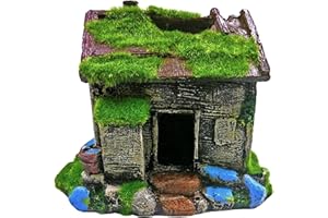 M2cbridge Aquarium Decorations Fish Hideout House Betta Cave with Green Lifelike Moss(Style 2)