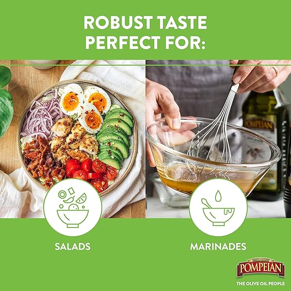 POMPEIAN USDA ORGANIC ROBUST EXTRA VIRGIN OLIVE OIL, CONTAINS POLYPHENOLS, FIRST COLD PRESSED, FULL-BODIED FLAVOR, PERFECT FOR SALAD DRESSINGS & MARINADES, 24 FL. OZ