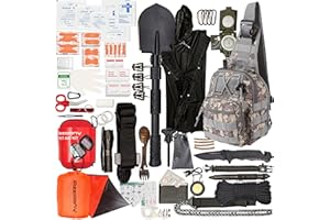 AZZCONY Emergency Survival Kit Backpack - First Aid & Tourniquet - EDC Go Bugout Bag - Get Home Survival Gears and Supplies Camping Outdoor Hiking Car - Tactical Military Molle Pouch Grade - Gift for Man Him