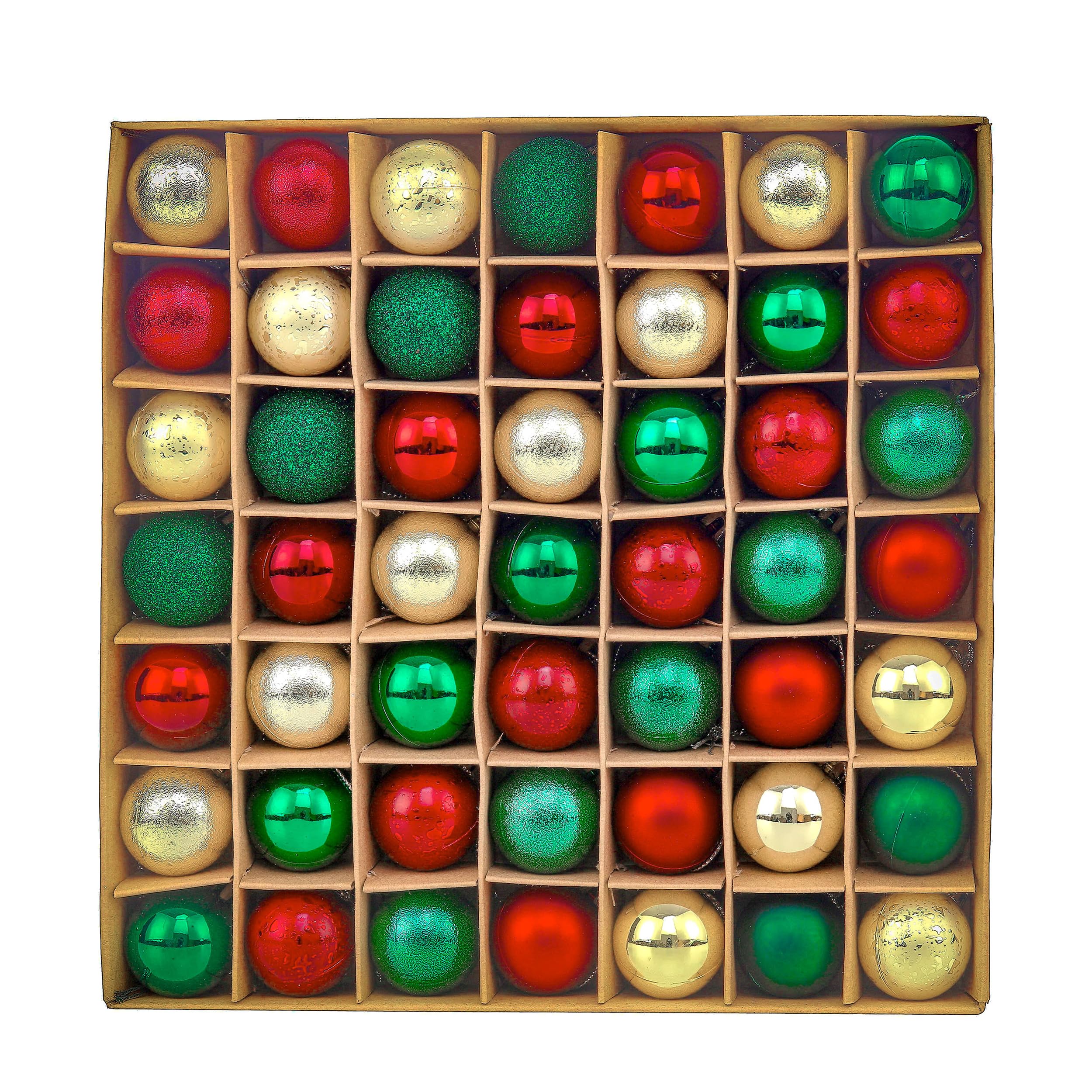 Valery Madelyn Christmas Baubles for Christmas Tree Decoration，49pcs 3cm Red Green Gold Shatterproof Ball Ornaments