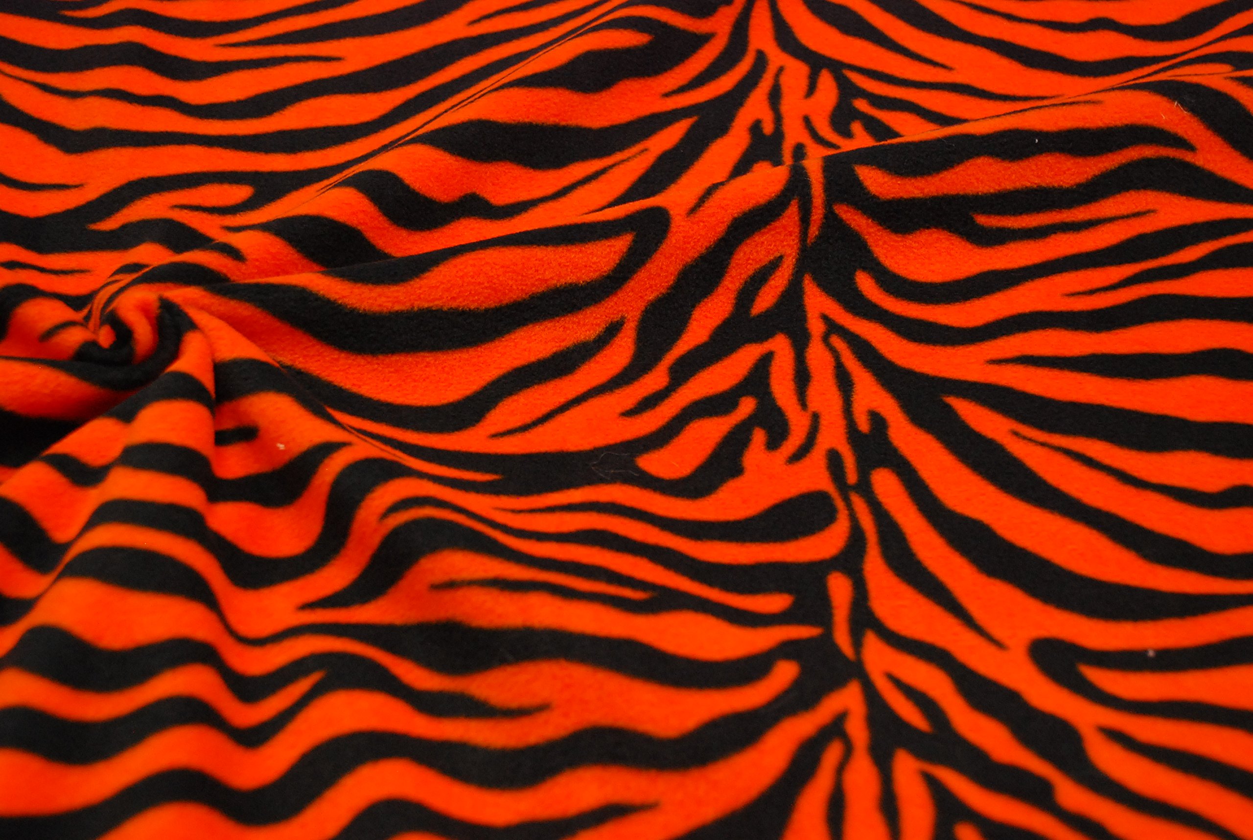 QUALITY Printed Anti Pil Polar Fleece Fabric Material - ORANGE TIGER