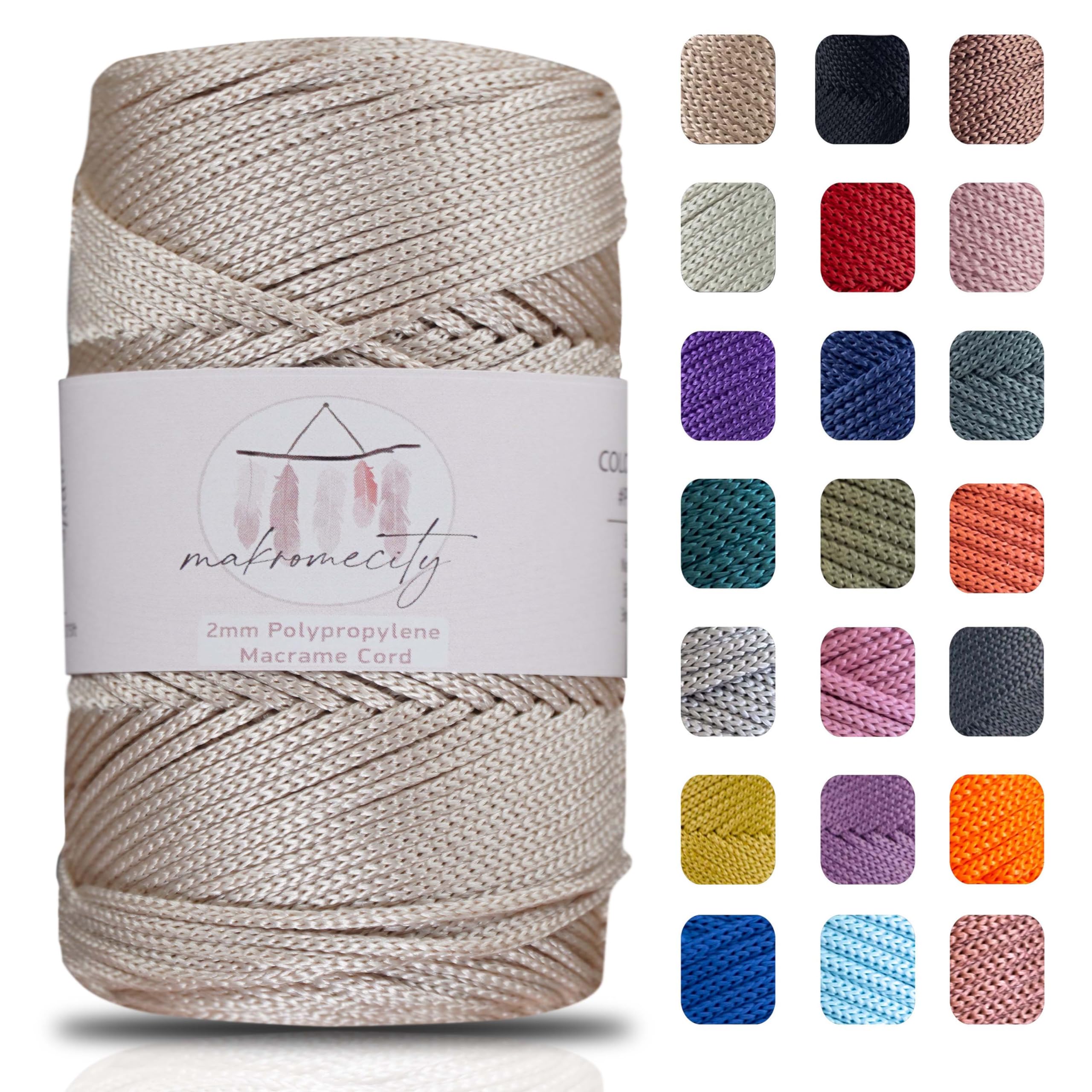 Macrame Yarn 2mm x 230m Premium Polyester Macrame Cord Polypropylene Yarn for Crafts Home Decorations Placemat Shoulder Bag Handbag Runner Pacifier Chain