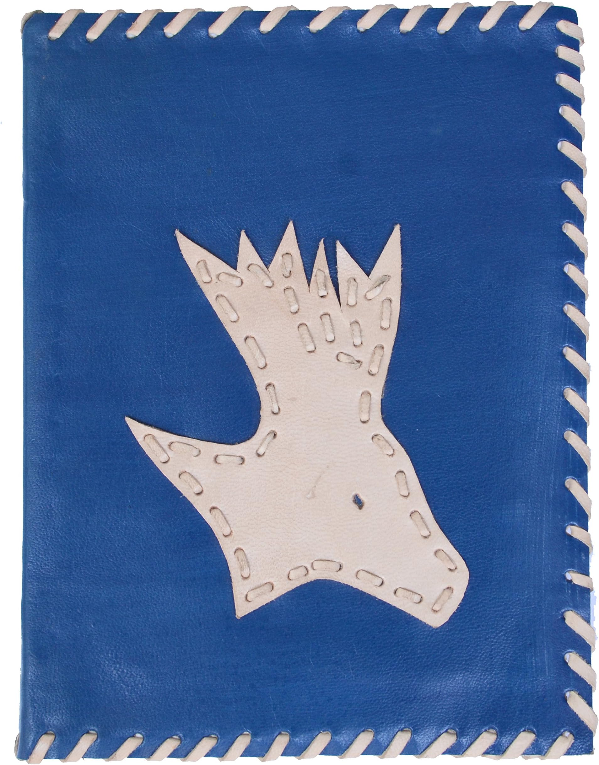 Leather Writing Journal Notebook - 8.1" x 6" Beautiful Handmade Deer Face Leather Design - Unlined Paper - 100 Sheets 200 Pages - Blue, Perfect Gift for Art Sketchbook, Travel Diary & Notebooks