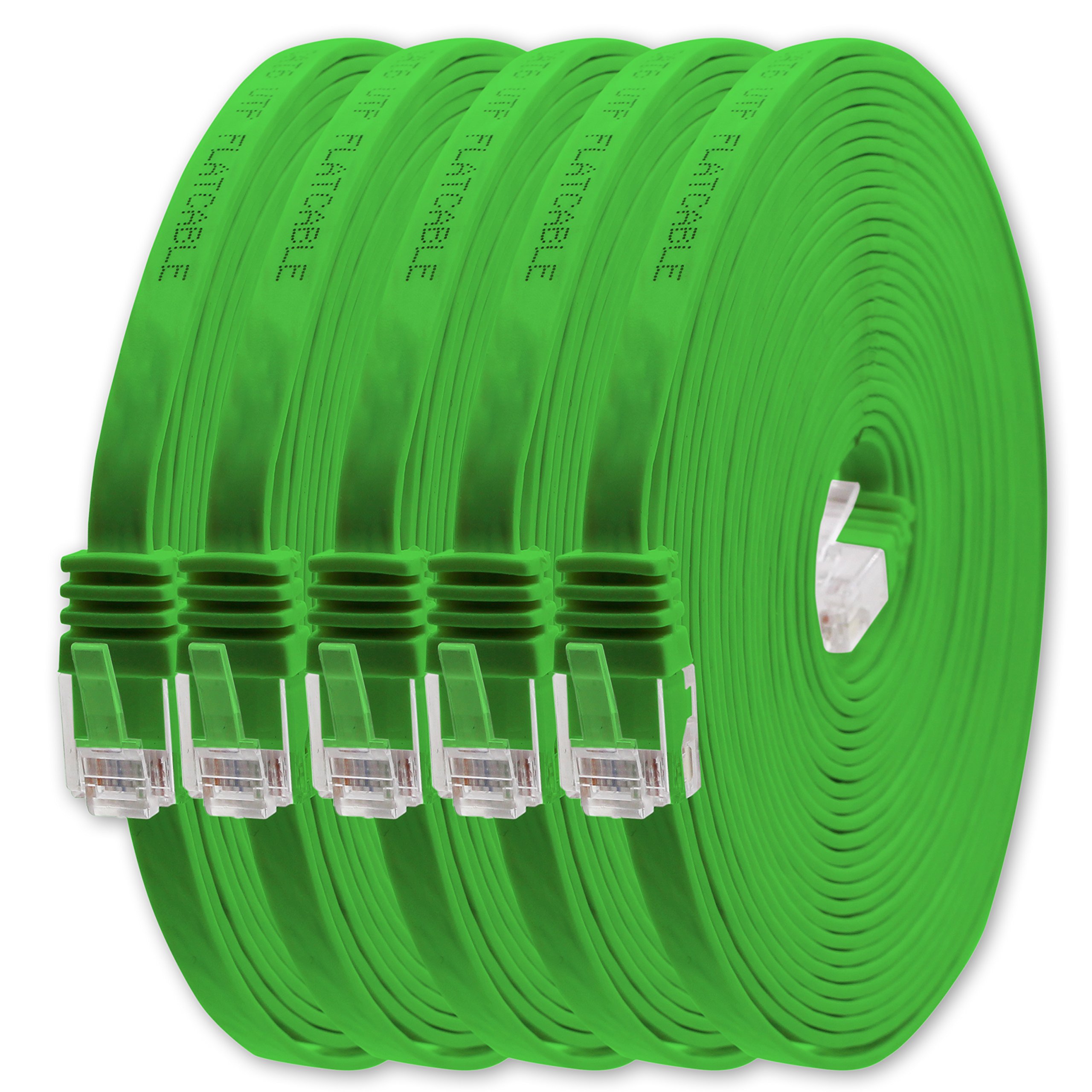 1aTTack.de 1.5m Green Cat.6 Flat Network Cable - 5 Pieces Ultra Slim Micro Patch Cable 1000 Mbit/s Gigabit LAN (RJ45)