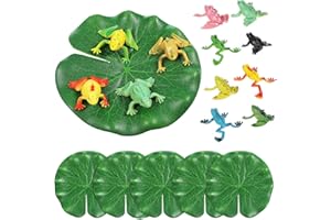Luxshiny 16pcs Mini Garden Pond Accessories: Water Lily Leaves PVC Plastic Tiny Frog Figures Set - Lotus Floating Pads