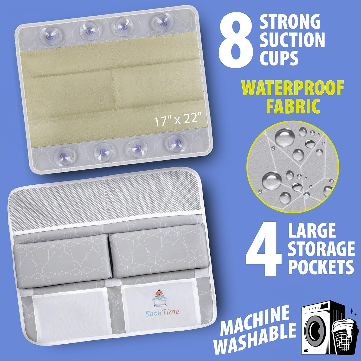 BathTime Bath Kneeler and Elbow Rest Pad - 1.75-Inch Knee & Arm Support Pads with 8 Suction Cups - Set Includes Storage Tote Bag, Bathing Sponge, Rinse Cup, Baby Toys - Portable Cushioned Accessories : Baby