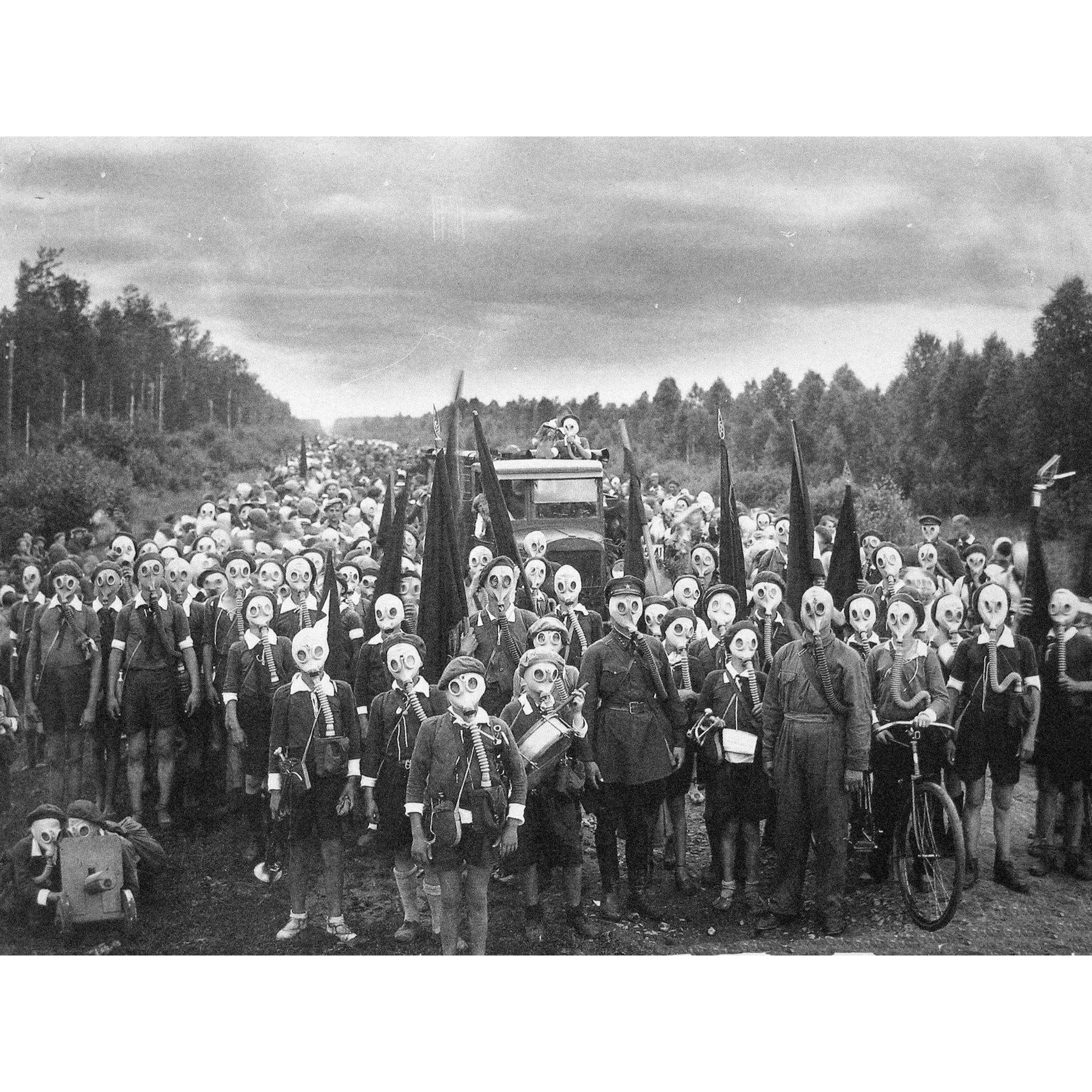 Bulla 1937 Gas Mask Drill Leningrad USSR Old Photo Large Wall Art Print Canvas Premium Mural